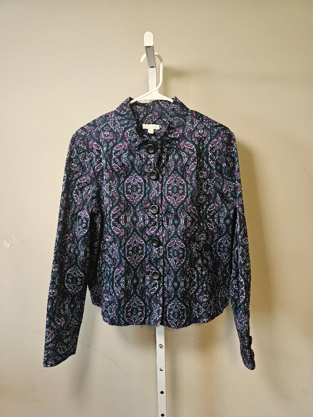 Charter Club Jacket Blue Black Boho Casual Mock Neck L